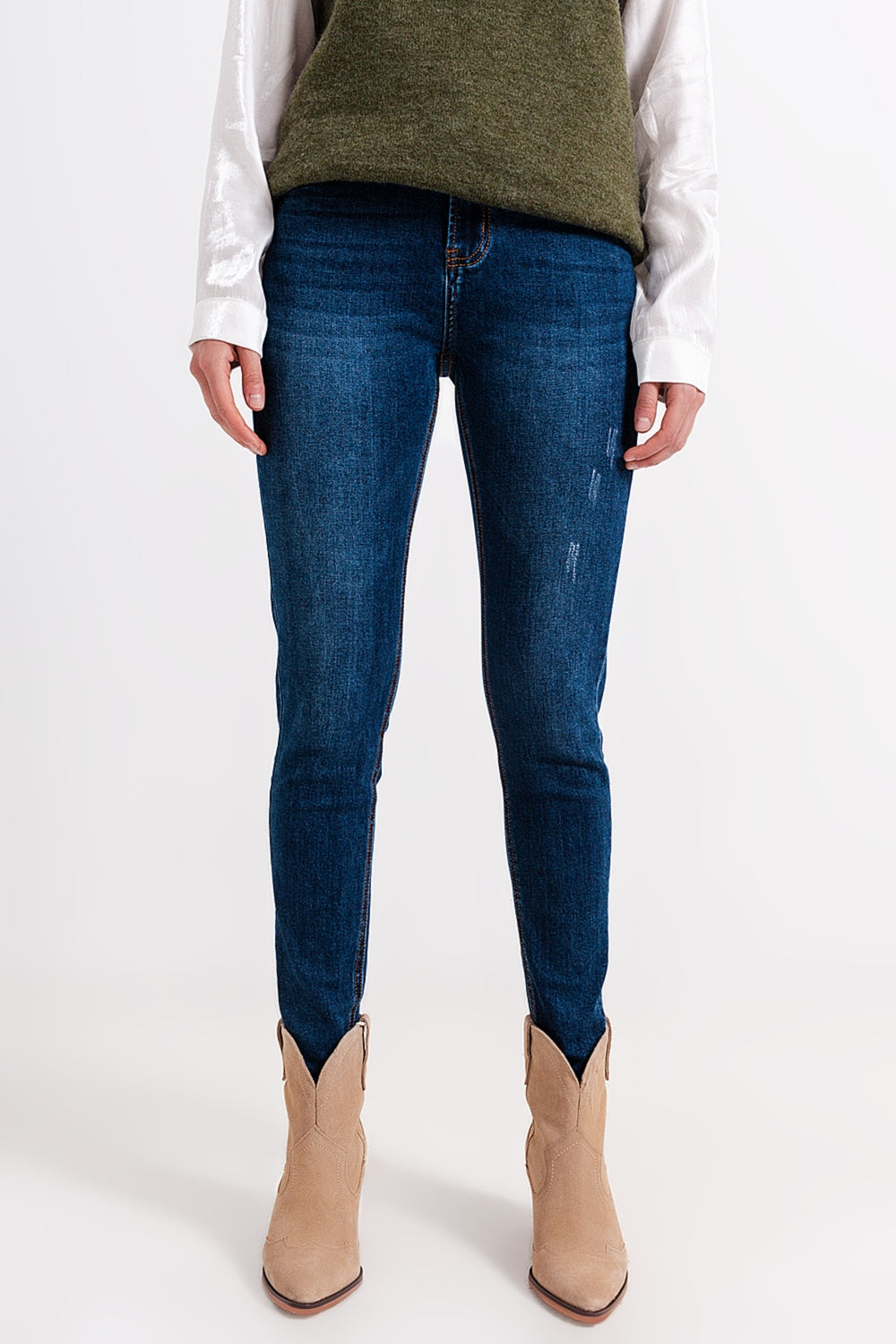 High waisted skinny jeans in blue wash