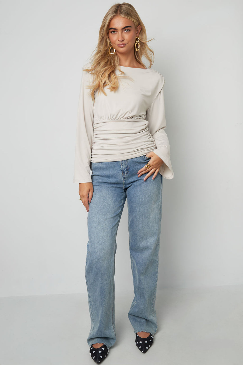 Woven Polyester Fiber Women's Long Sleeve Top Elegant Solid Color Fall/Winter