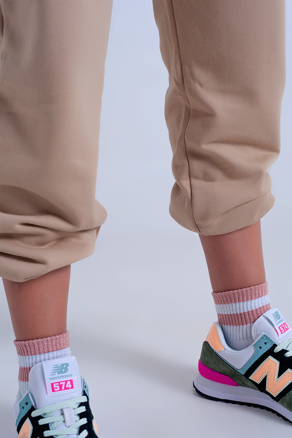 Adjustable waistband joggers in beige