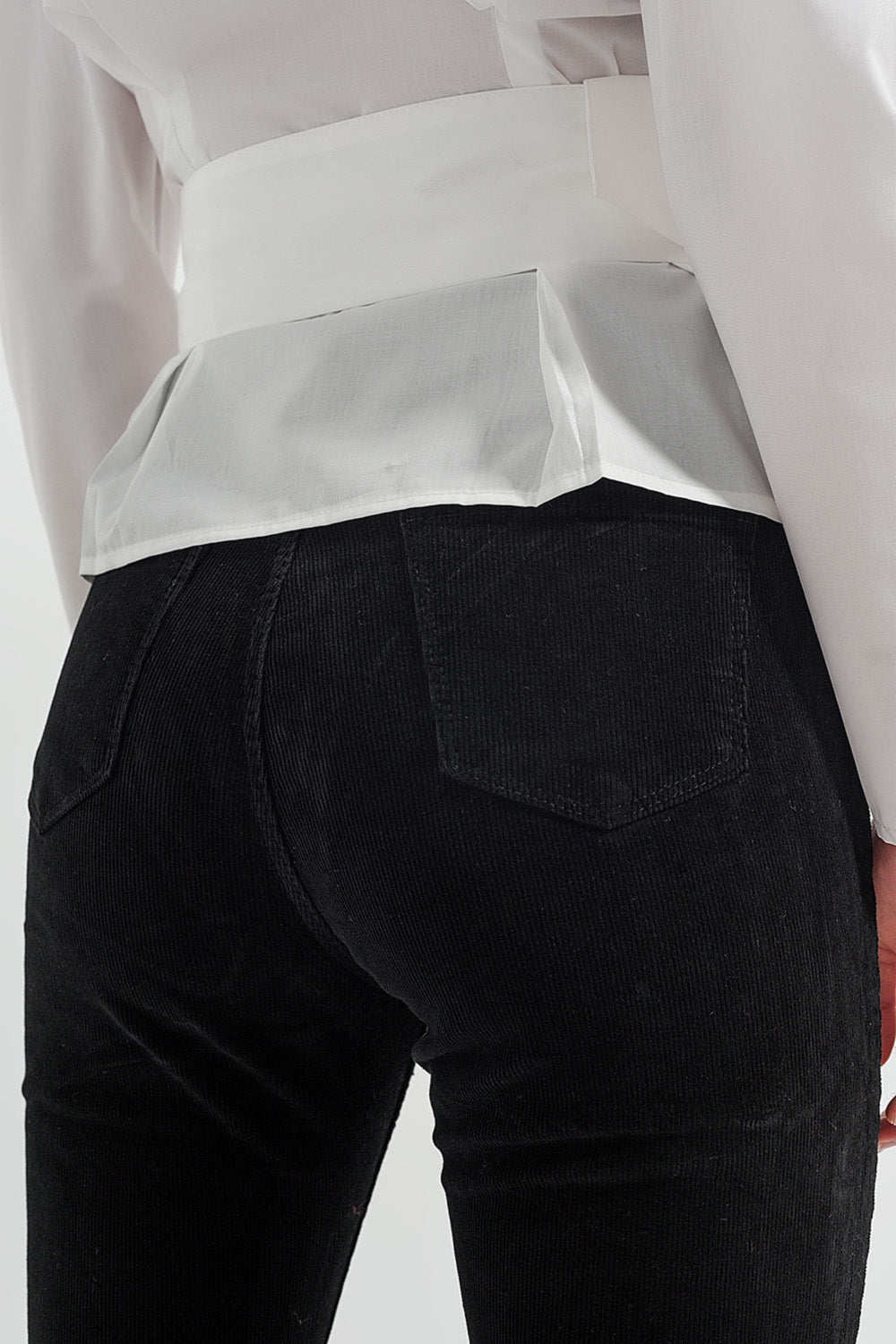 Stretchy cord flared trouser in black