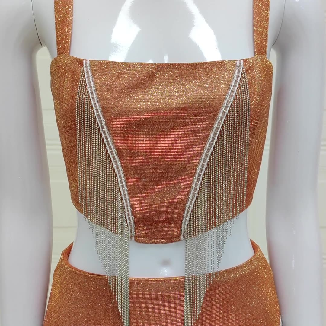 UNIKCOSA MetalMuse Tassel Crop Top & Mini Skirt Set ⚡