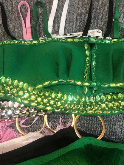 UNIKCOSA NoirFit Crystal Bandage Dress Green Backless 💫