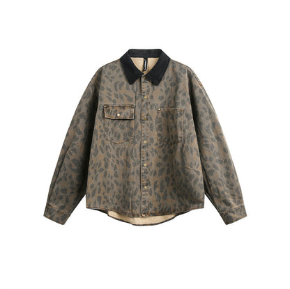 UNIKCOSA Velora Leopard Print Denim Shirt Long Sleeve 💫