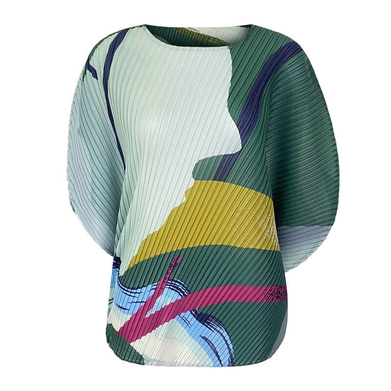 UNIKCOSA LuxeEase Ocean Print Bat Sleeve Top Korean Style 💫