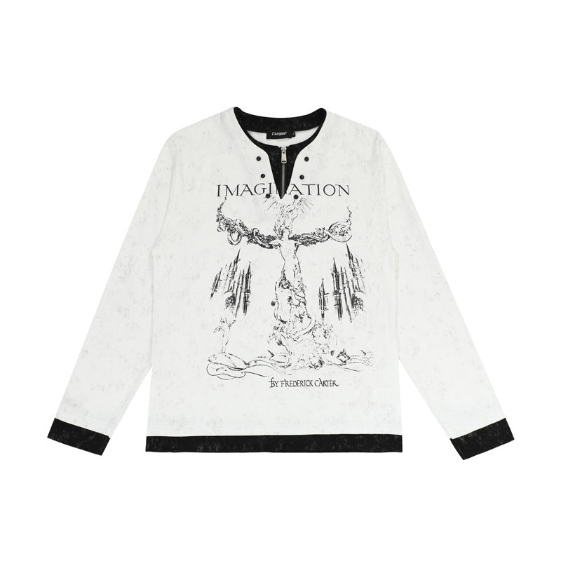 UNIKCOSA Velora Punk Print Pearl Button Two-Piece Tee 💫