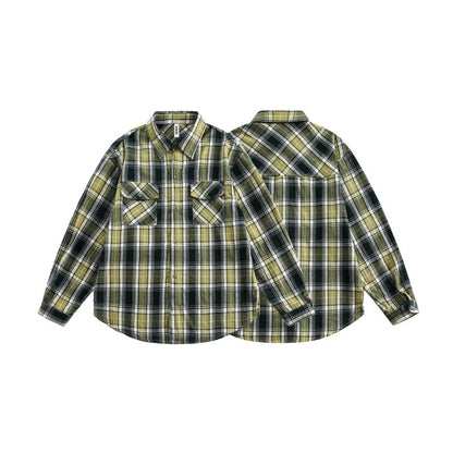 UNIKCOSA UrbanSoul Green Plaid Loose Workwear Shirt 🌆