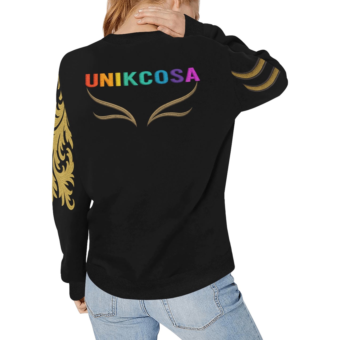 UNIKCOSA Velora Rib Cuff Crewneck Sweatshirt Over Print 💫