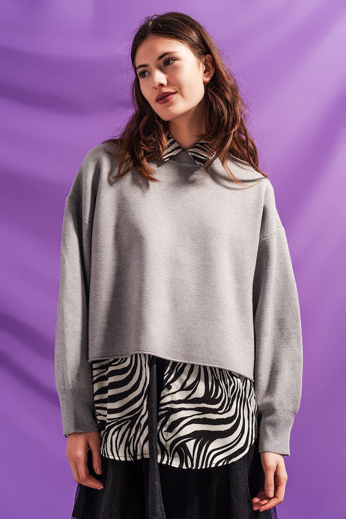 Batwing cropped jumper in grey — view 1 of 6