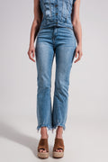 Straight leg fray hem jeans in blue