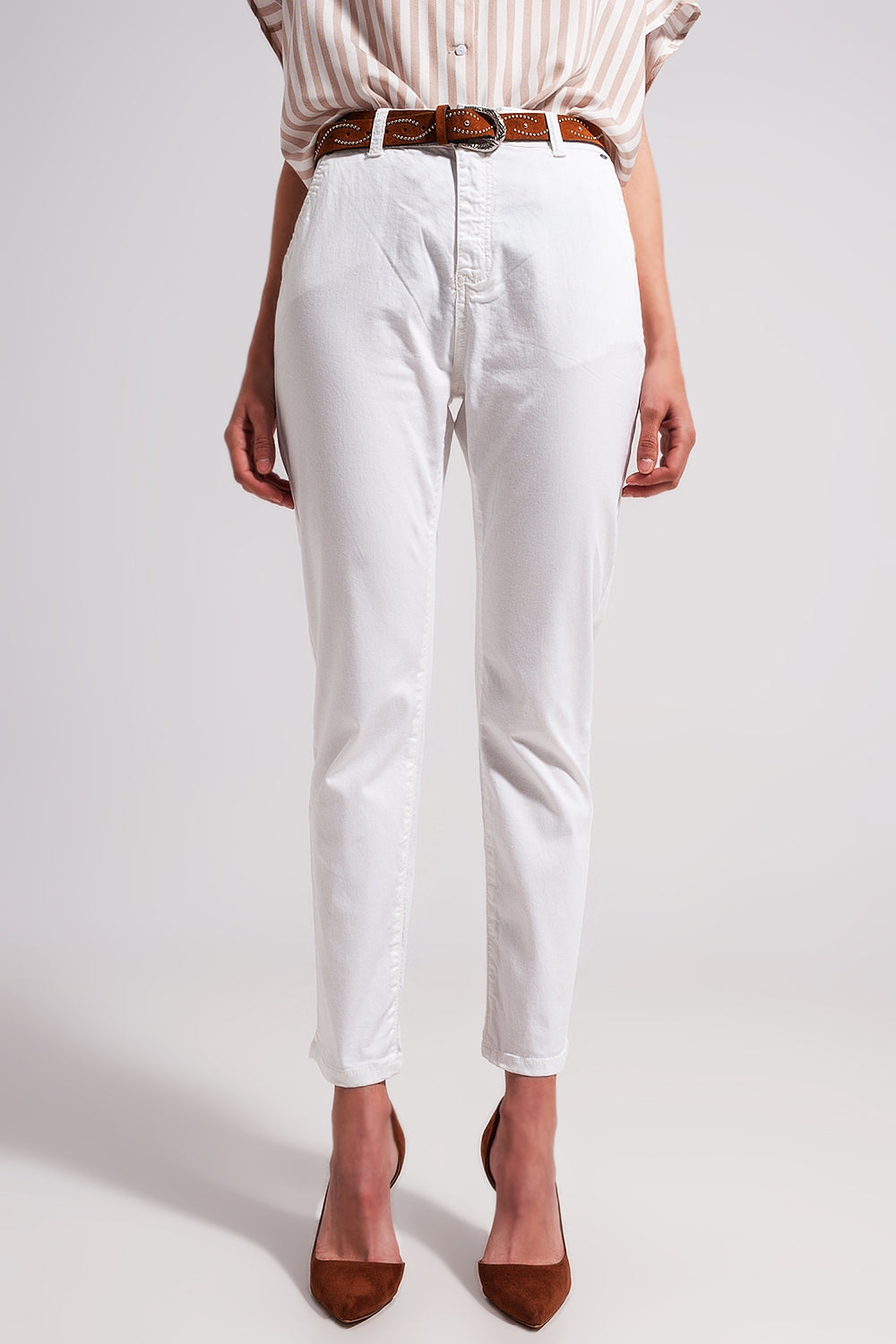 Cotton blend pants in white