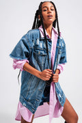 Oversized distressed short sleeves denim jacket
