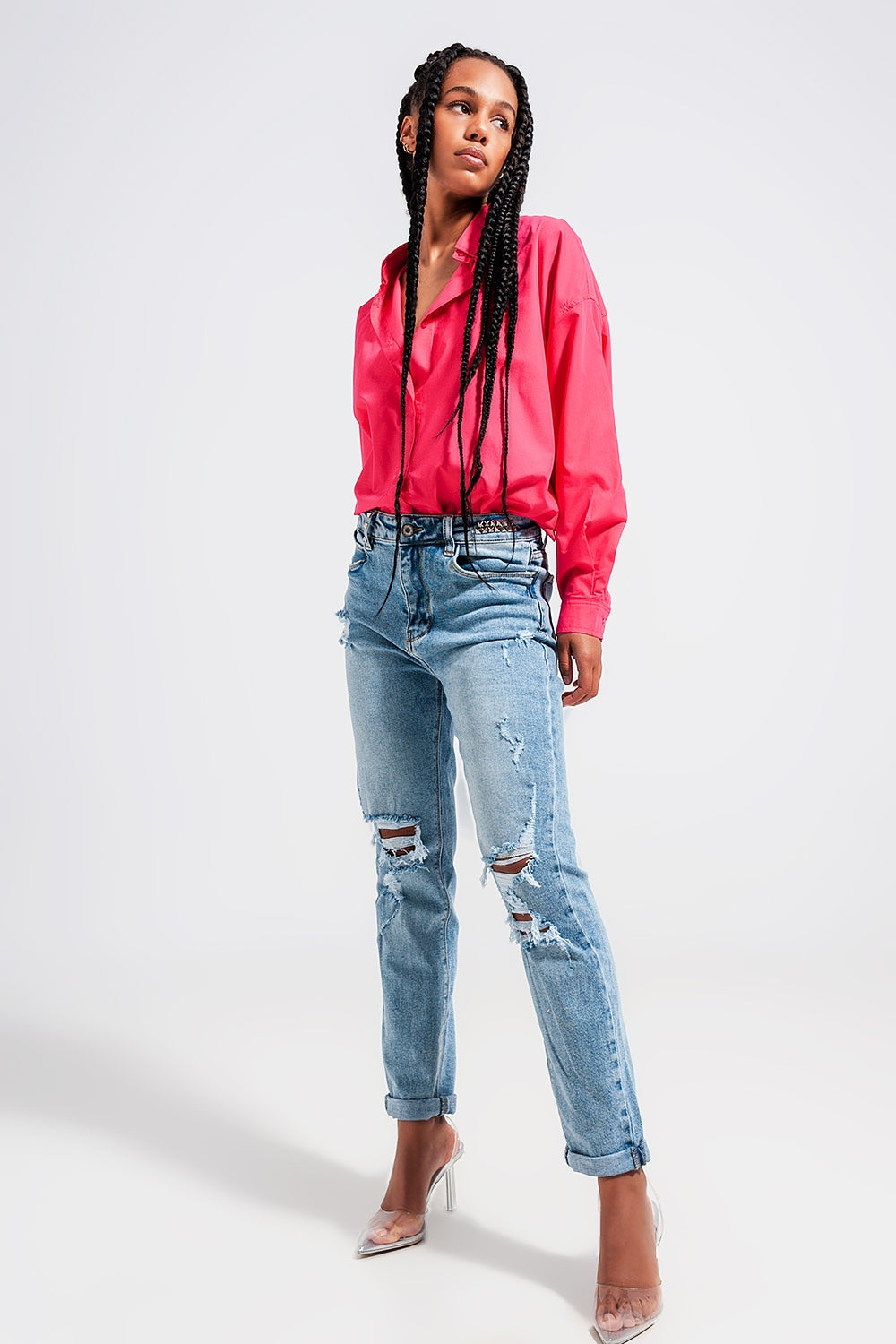 Light blue double rip jeans