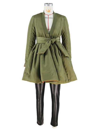 UNIKCOSA BeltedVibe Colorblock Padded A-Line Parka for Women 💚🖤