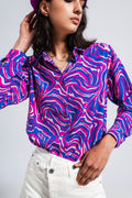 Fluid shirt in bright abstract purple