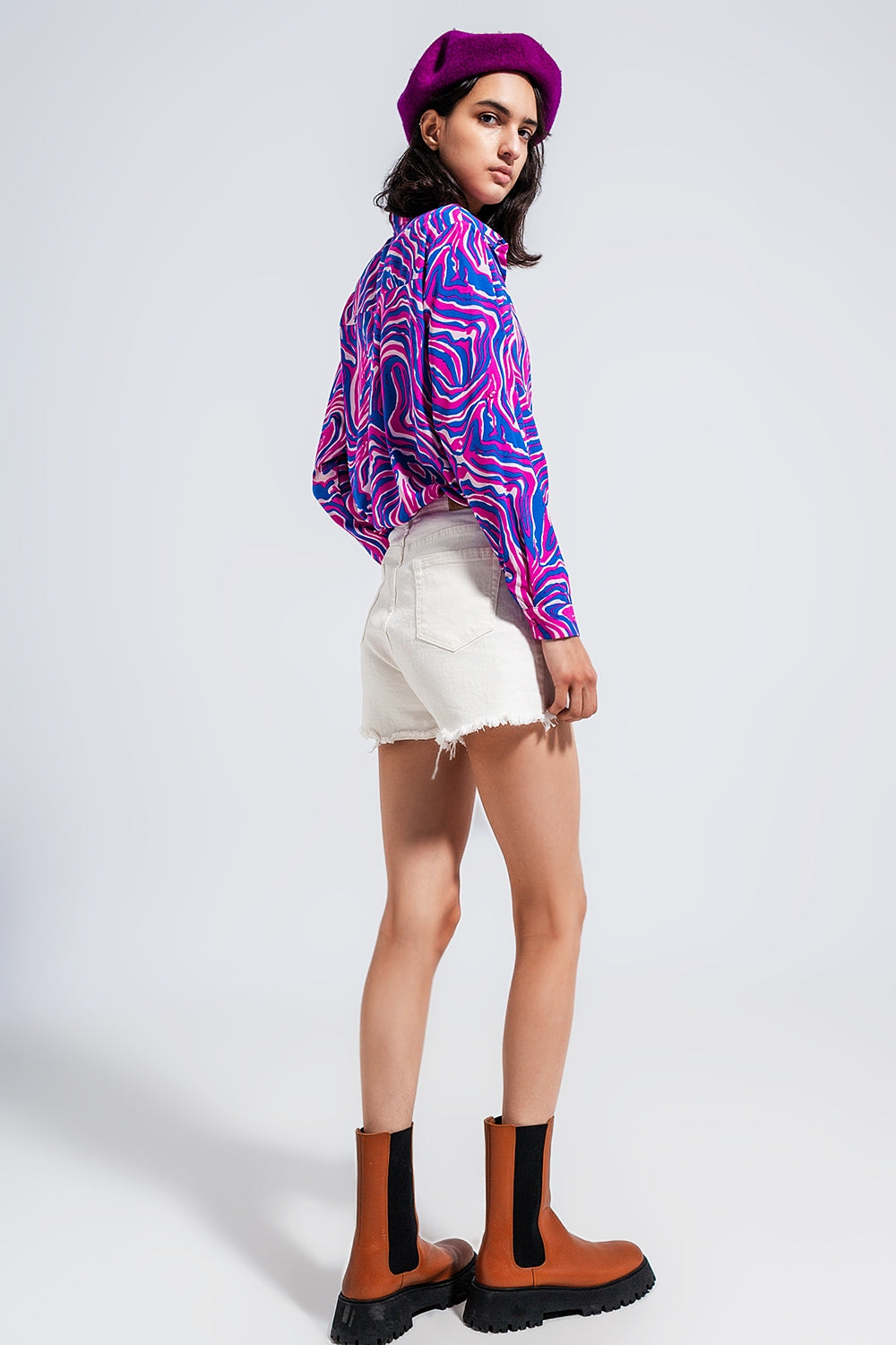 Fluid shirt in bright abstract purple
