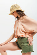 Short sleeve jumper in v neck in pink