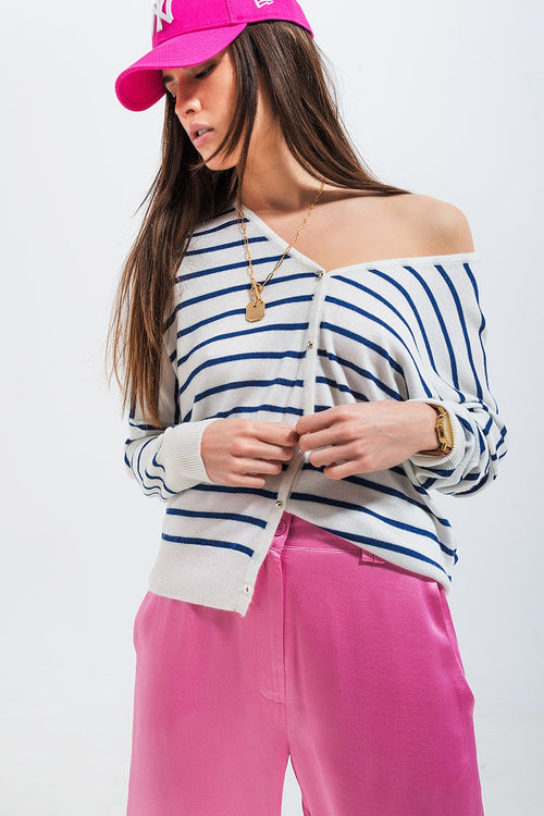 Button down cream cardigan top in stripe — view 1 of 5