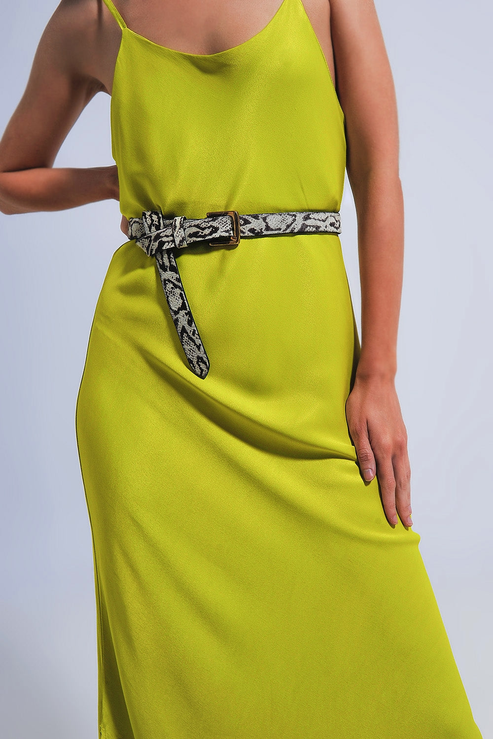 Satin cami strap midi slip dress in green