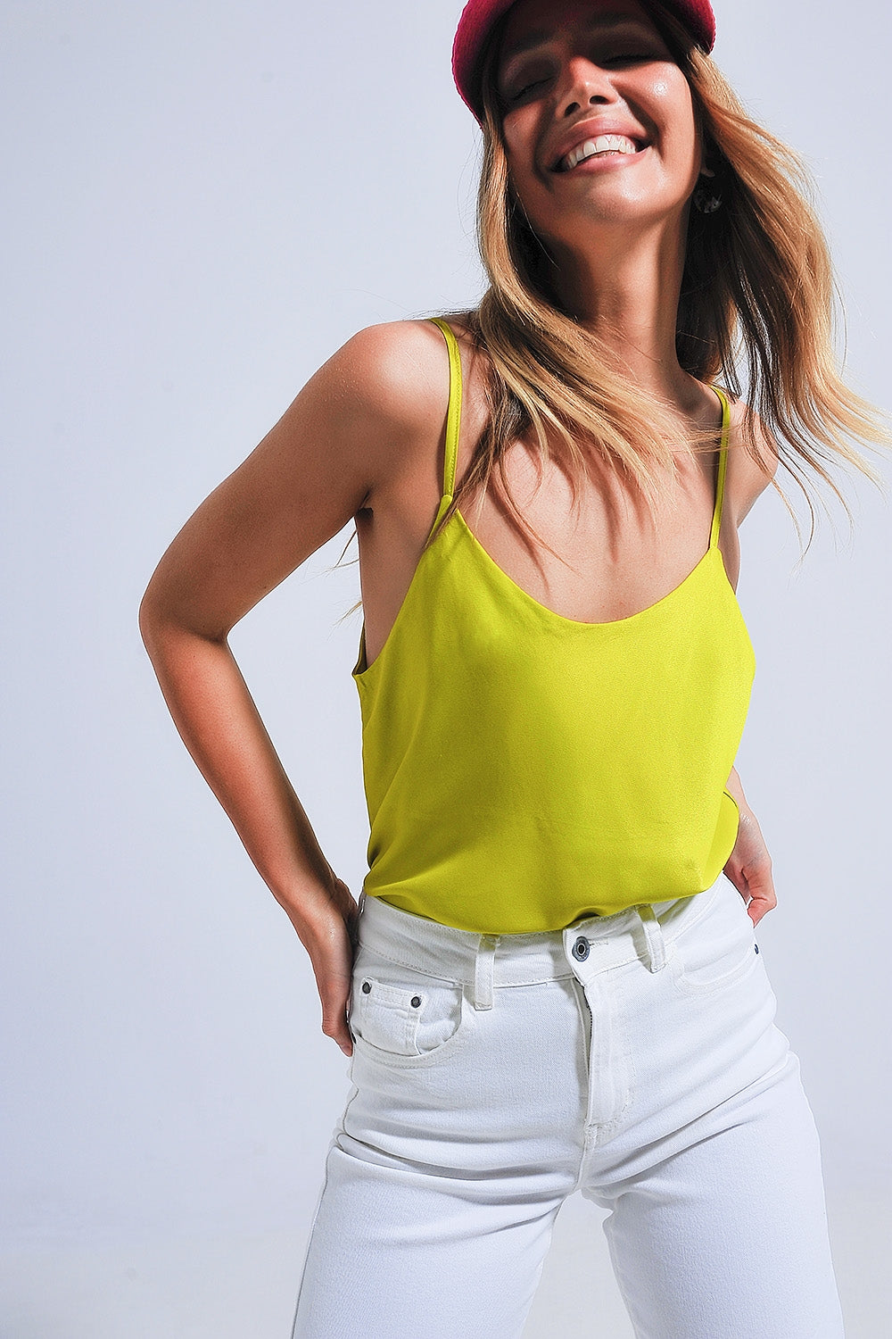 Satin cami in green