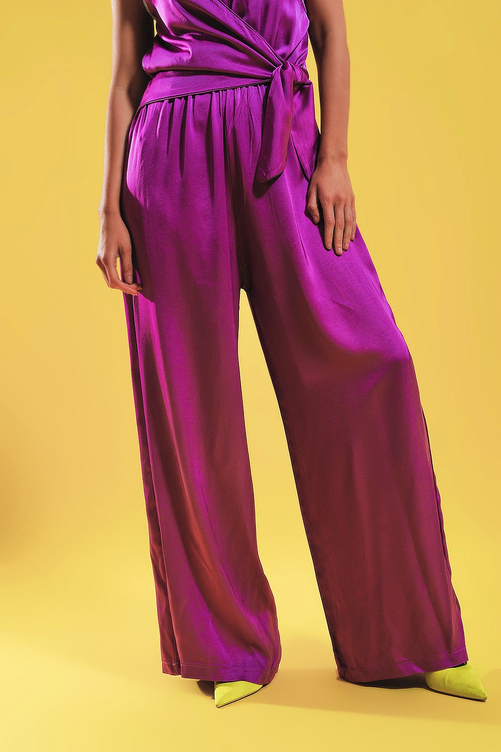 UNIKCOSA Satin cami strap jumpsuit in fuchsia
