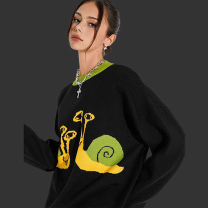 UNIKCOSA UrbanSoul Cartoon Jacquard Street Sweater Green 💫