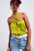 Halter neck crop top with ring detail in lime