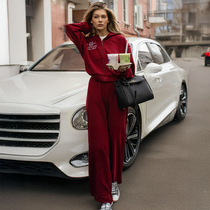 UNIKCOSA Women’s Zipper Embroidered Sweater Suit – Street Luxe Leisure Set