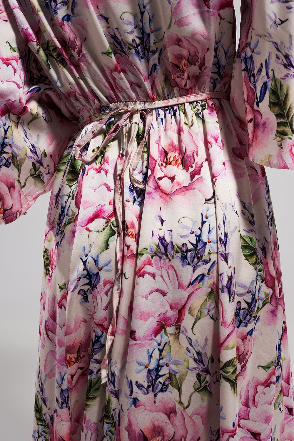 Flutter sleeve maxi dress in pink floral print
