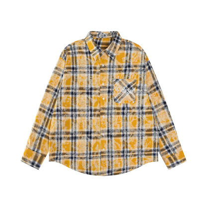 UNIKCOSA RetroMuse Beaded Plaid Shirt Turn Collar Unisex 💫