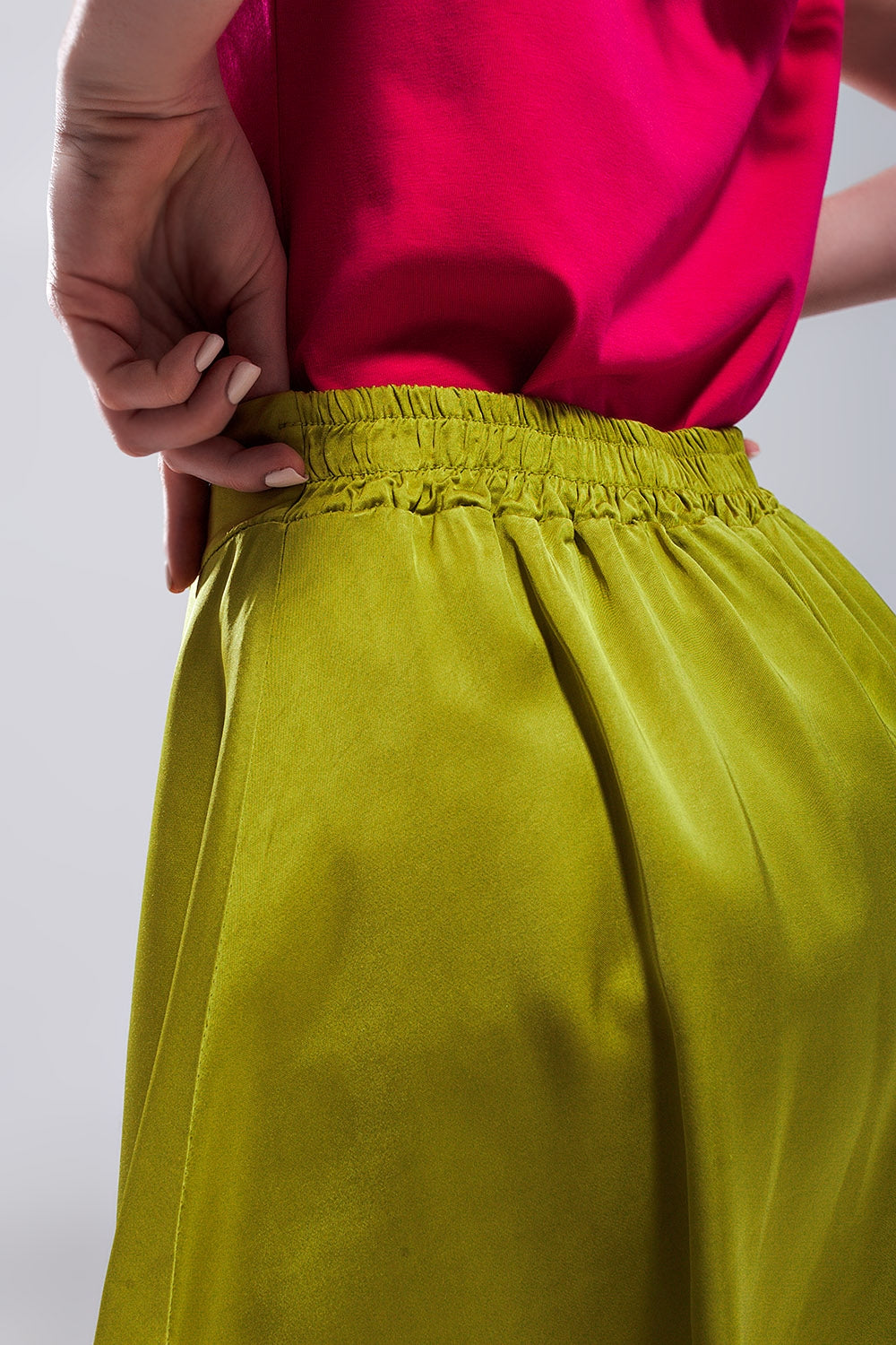 High rise satin shorts in lime green
