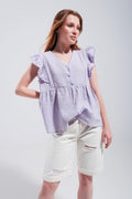 Cotton tank top with ruffle sleeves in lilac