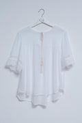 Broderie tie front blouse in white