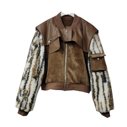 UNIKCOSA FurFusion Lamb Wool & PU Leather Patchwork Coat for Women 🤍