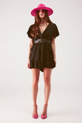 UNIKCOSA Wrap front frill hem jumpsuit in black