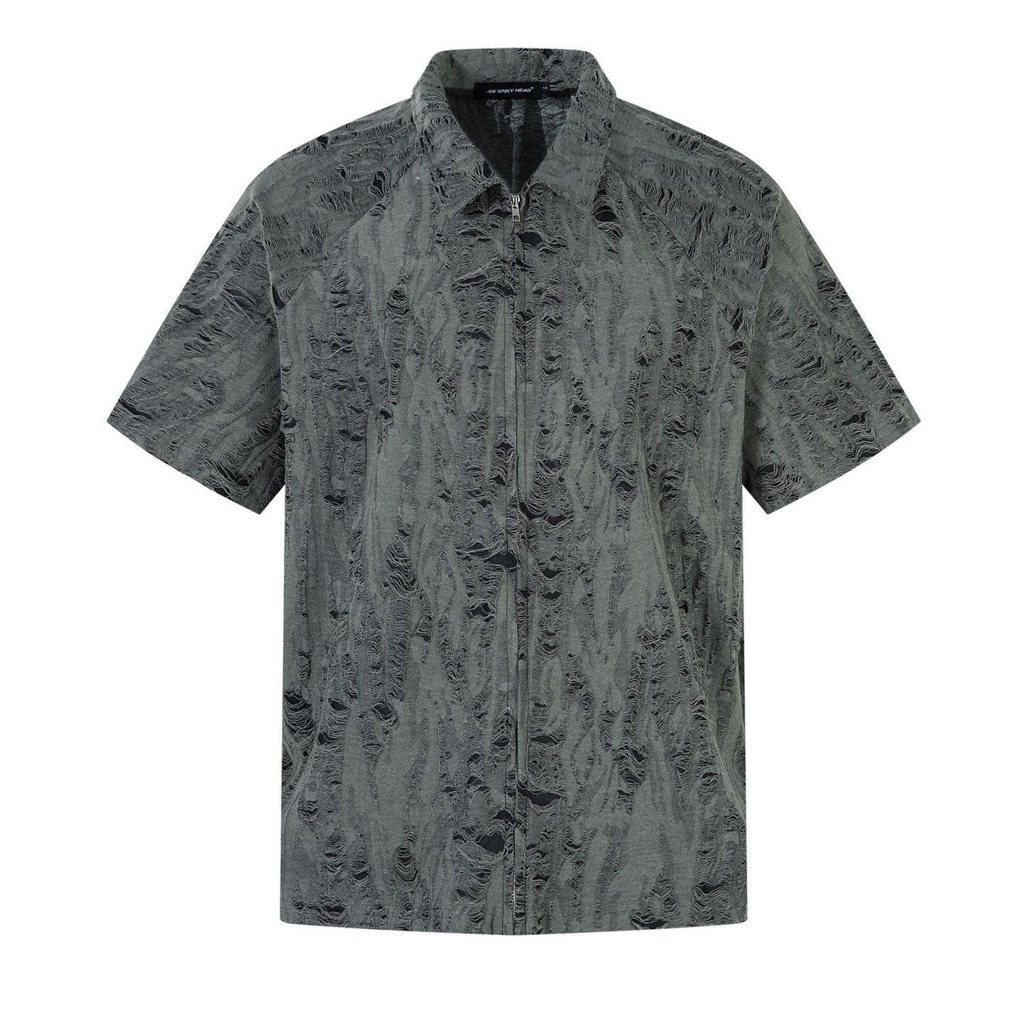 UNIKCOSA UrbanSoul Men's Zipper Ripped Short Sleeve Shirt 🌆