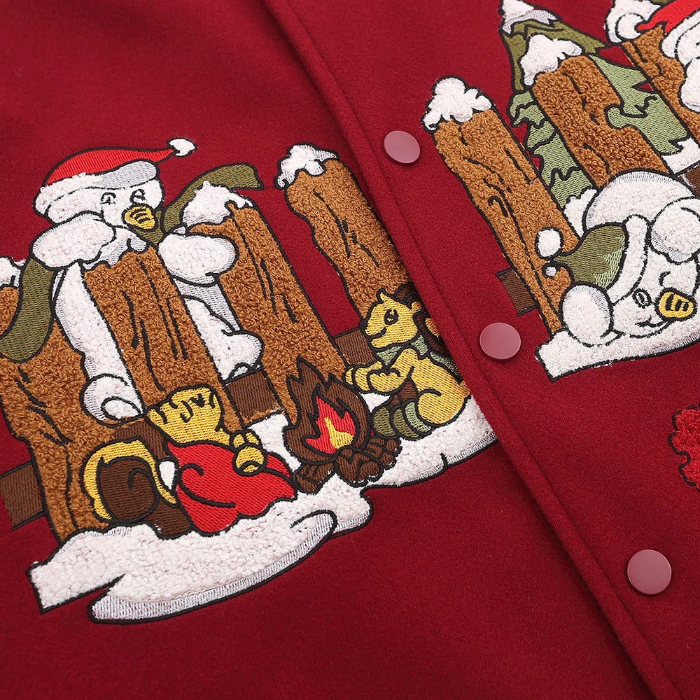 UNIKCOSA UrbanSoul Embroidered Street Jacket Red Autumn 💫