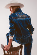 Embroided back denim jacket in dark blue