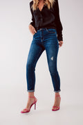 High waist ripped skinny jeans in midwash blue