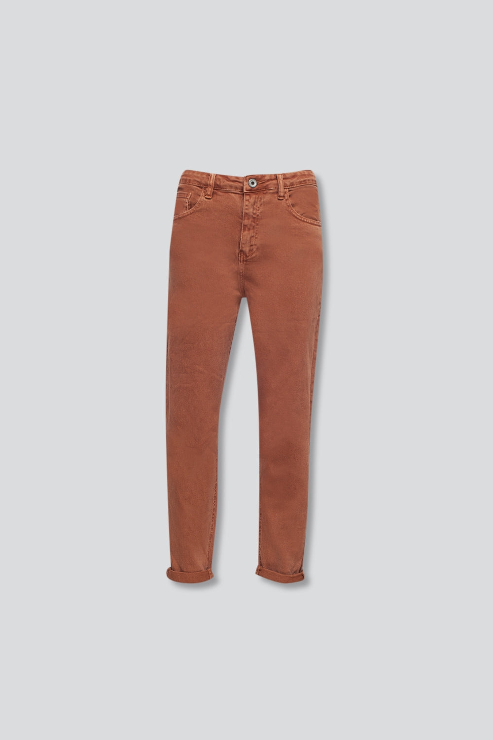 Cotton mid rise slouchy jean in rust