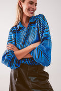 Puff sleeve printed blouse in blue