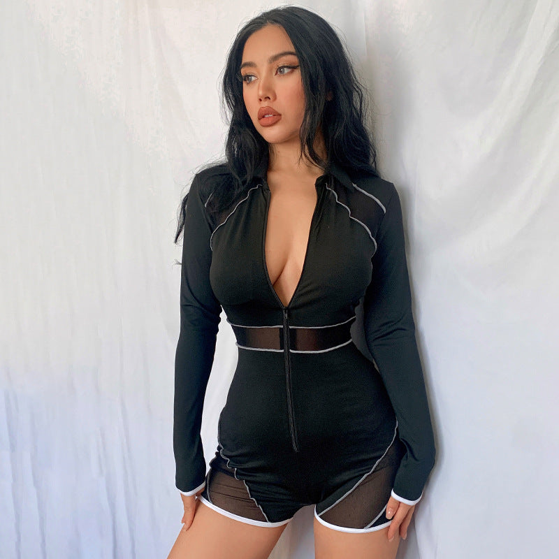 UNIKCOSA MeshMode Women’s Lapel Zipper Jumpsuit Shorts ✨