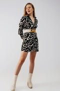 Button front mini shirt dress in black
