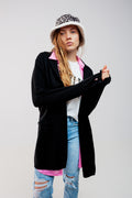 Oversized collar maxi cardigan in black