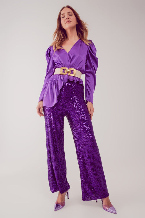 Asymmetric puff sleeve blouse in purple — view 2 of 5