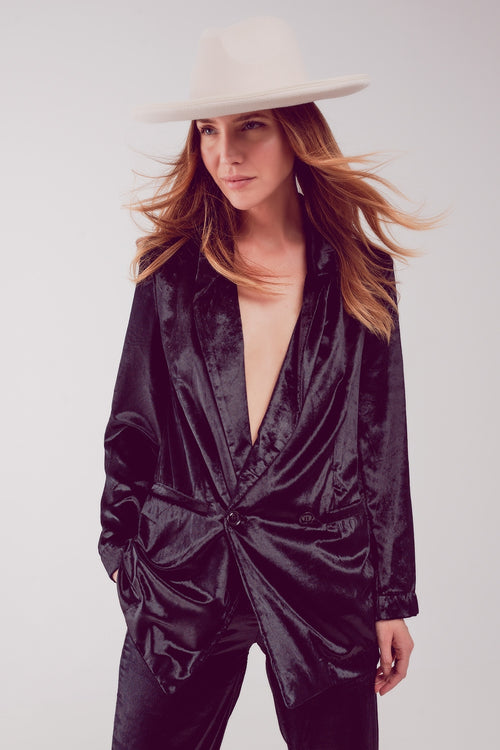 Black velvet oversized blazer — view 1 of 6