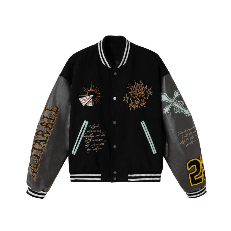 UNIKCOSA RetroMuse Embroidered Totem Baseball Jacket Men 🌆