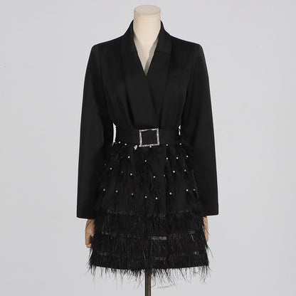 UNIKCOSA Velora V-Neck Beaded Feather Blazer Dress 💫