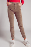 Cotton skinny cord pants in beige