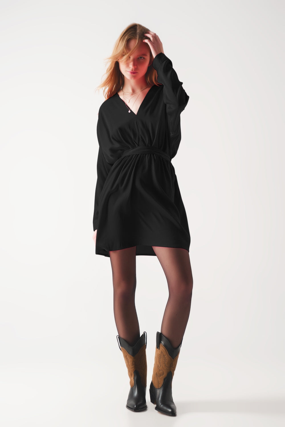 Satin mini dress in black