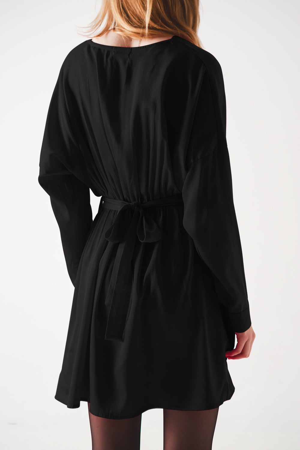 Satin mini dress in black
